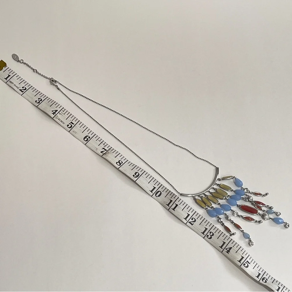 Ann Taylor Factory Silver-tone Beaded Fringe Necklace Boho Southwestern - Picture 5 of 6